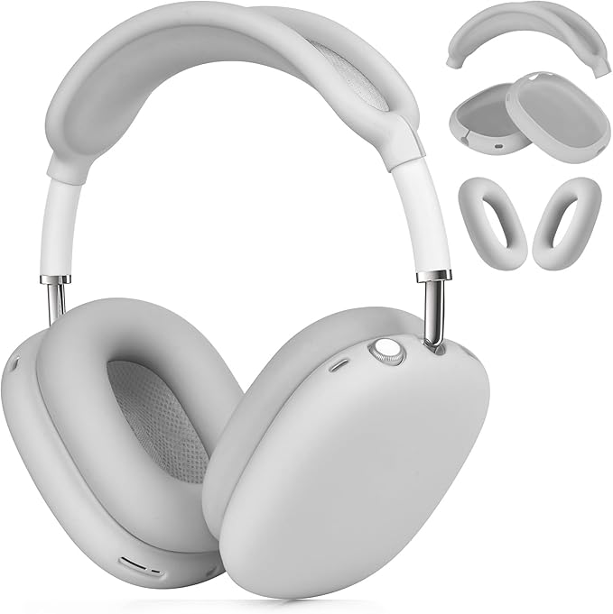 Case for Airpods Max Headphones, Ear Pad Case Cover/Ear Cups Co ver/Headband for AirPods Max (USB-C/Lightning)(2024/2020), Silicone for Apple Airpod Max, Accessories Cases(Gary)