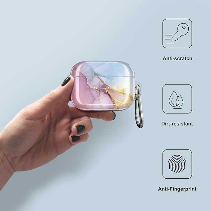 JIAXIUFEN Compatible with AirPods Pro Case Cover Gold Sparkle Glitter Marble Design Cute Full Protective Silicone TPU Skin Accessories for Women Girl Purple Blue