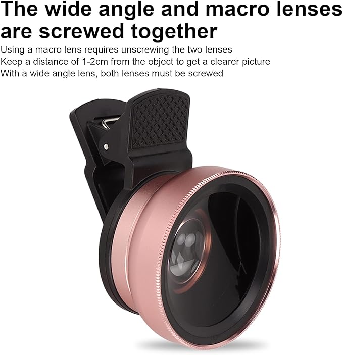 Phone Camera Lens, 2 in 1 Phone Lens Kit, 0.45X Ultra Wide Angle and 12.5X Macro Lens, with Travel Case, HD Professional Universal Clip Lens Kit for Most Smartphones, Tablets(Rose Gold)