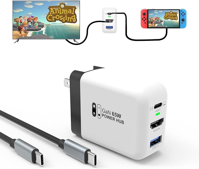 Mirabox 65W Portable Dock Charger for Nintendo Switch, Compatible with Switch OLED/Steam Deck/ROG Ally/Samsung Dex/iPad/MacBook, 4K 60Hz USB C TV Docking Station, Support Charging and HDMI Output