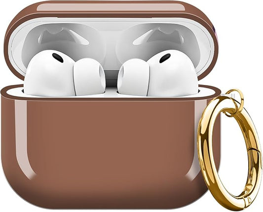 AirPod Pro 3 (2025) Case Cover for Women, Cute Shockproof Protective Case with Gold Round Buckle, Anti-Drop Design Compatible with Apple AirPods Pro 3rd Generation (USB-C Cable) Taupe