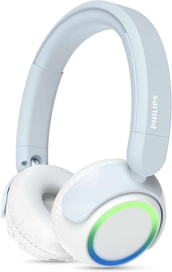 Philips K4200 Lightweight On-Ear Wireless Kids Headphones - Built-in Mic, LED Lights, Safe Volume Limited, Audio Sharing, Foldable & Durable, Blue