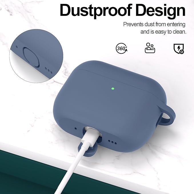 ATUAT for AirPods Pro 3 Case Cover with Cleaner, Protective Soft Silicone Skin with Keychain for Women Men for Apple AirPods Pro 3rd Generation Case(2025), Front LED Visible, Lavender Grey