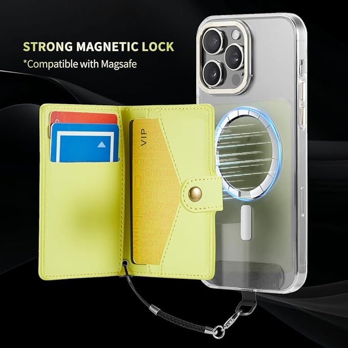 for Apple Magsafe Wallet,PU Leather Magnetic Wallet for iPhone 16/15/14/13/12 pro Max/Mini/plus,5 Card Holders with RFID Blocking (Yellow)
