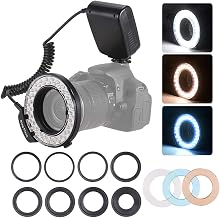 Andoer HD-130 Macro LED Ring Flash Light with LCD Display,Power Control,3 Flash Diffusers and 8 Adapter Rings for Canon Nikon Panasonic and Other DSLR Cameras - Image 1