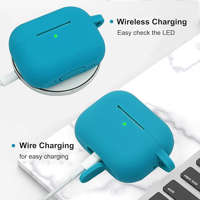 Compatible with AirPods Pro 2nd Generation Case with Cleaner Kit, Silicone Protective Case for Apple AirPod Pro 2nd/1st Earbuds Wireless Charging Cases with Bling Keychain (Aqua Green)