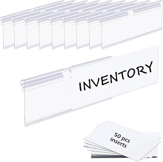 50PCS Basket Bin Labels Clip On,Clear Plastic Wire Shelf Price Tags,Labels for Storage Bins,Merchandise Sign Display Holder,50PCS Paper Inserts Included(Size:3.54x1.57inch/9x4.2cm)