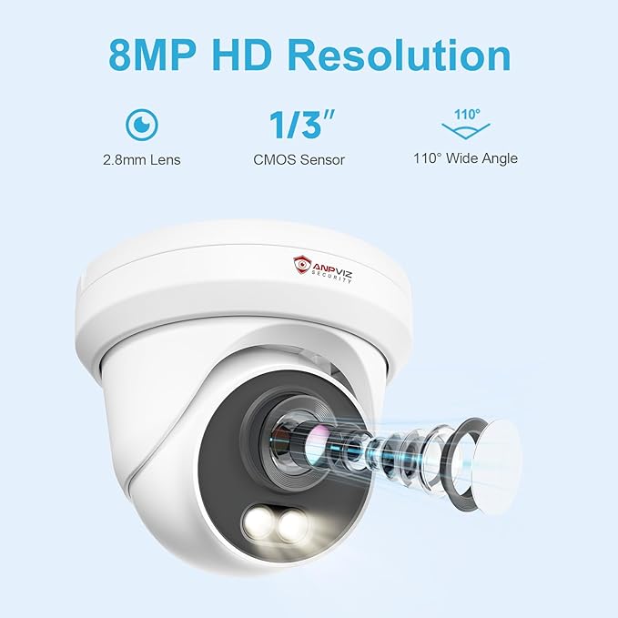 Anpviz 4K 8MP PoE Camera, Turret Security IP Camera Outdoor, AI Human Vehicle Detection, 100FT Smart Dual Light Color Night Vision, Built-in Mic, IP66 Waterproof, Full Metal, NDAA Compliant (U Series)