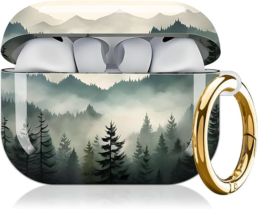 Compatible with AirPod Pro 3rd Generation Case 2025,Fashion Protective Cover with Keychain, Anti-Scratch, Drop Protection,Shockproof Cover for AirPod Pro 3 Women(Misty Forest)
