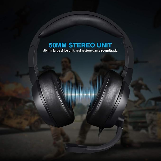 Gaming Headset with Mic for Xbox One PS4 PS5 PC Switch Tablet Smartphone, Headphones Stereo Over Ear Bass 3.5mm Microphone Noise Canceling 7 LED Light Soft Memory Earmuffs(Free Adapter)