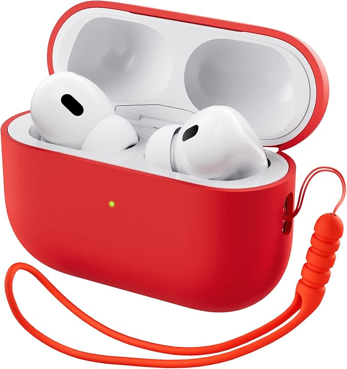 ORNARTO Compatible with AirPods Pro 2 Case 2022, Full Protective Hybrid Silicone for AirPods Pro 2nd Generation Case, Front LED Visible Skin Cover-Red