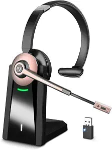 Wireless Headset with Mic for Work, Single Ear Bluetooth Headset for PC