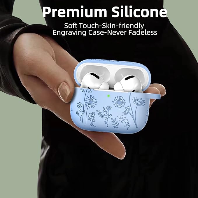 Lerobo Flower Engraved Case for AirPods Pro 2 Case Cover, Cute Soft Silicone Skin Cover Full Protective Case Compatible with Apple AirPods Pro Case 2nd 1st Generation USB C 2023/2022 Front LED Visible