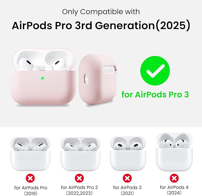 ORNARTO Compatible with AirPods Pro 3 Case 2025, Full Protective Hybrid Silicone for AirPods Pro 3rd Generation Case, Front LED Visible Skin Cover-Chalk Pink