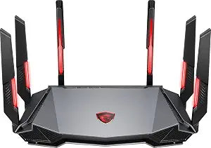 MSI Radix AXE6600 WiFi 6E Tri-Band Gaming Router, AI QoS, RGB, 1.8GHz Quad-Core Processor, MU-MIMO, Tri Band Gigabit Wireless, 8-Stream, High Speed Long Range Gaming Router - Image 1