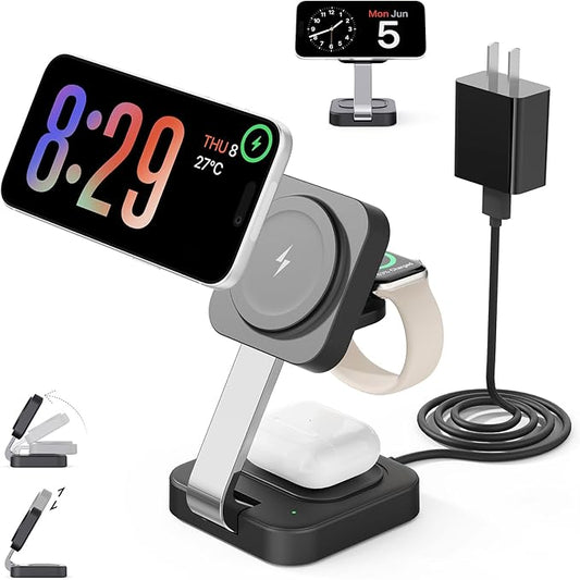 2026 Traveling Wireless Mag-Safe Fast Charging Station,Magnetic 3 in 1 Charger with iPhone 17 16 15 14 13 12 Pro Max Plus,Apple Watch Series & Air pods 4 3 2 Pro-Gifts for Wife & Husband(Black)