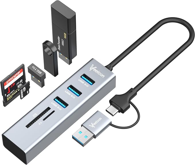 3-Port USB C 3.0 Hub Splitter with USB A Adapter, SD/TF OTG Card Reader, Portable 5 in 1 Multi Ports USB Expander for PC, Laptop, MacBook, Xbox, Flash Drive, HDD, Console,Camera