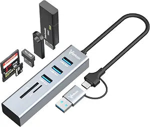 3-Port USB C 3.0 Hub Splitter with USB A Adapter, SD/TF OTG Card Reader, Portable 5 in 1 Multi Ports USB Expander for PC, Laptop, MacBook, Xbox, Flash Drive, HDD, Console,Camera