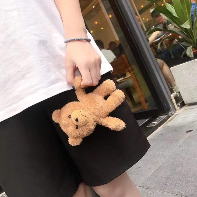 SGVAHY Furry Case for AirPods Pro 3rd Generation Funny Cute 3D Cartoon Plush Design Khaki Bear Soft Warm Fluffy AirPod Pro 3 Cover with Keychain Kawaii Anti-Fall Protective Case Women Girls