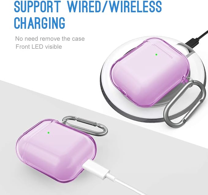 Valkit Compatible AirPod Case Cover, Clear Airpods Case with Keychain Soft TPU Protective Cover Shockproof Case for Girls Women Men Compatible with Apple AirPods Charging Case 2 & 1 - Clear Purple