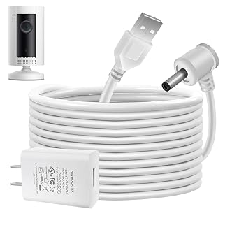 Charge Cords 30ft for Ring Weatherproof Indoor Outdoor Charging Cable with Quick 2Amp Power Adapter for Ring Stick Up Cam Battery 3rd Gen/2nd Gen & Spotlight Cam Battery (White,1 Pack)