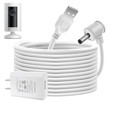 Charge Cords 30ft for Ring Weatherproof Indoor Outdoor Charging Cable with Quick 2Amp Power Adapter for Ring Stick Up Cam Battery 3rd Gen/2nd Gen & Spotlight Cam Battery (White,1 Pack)