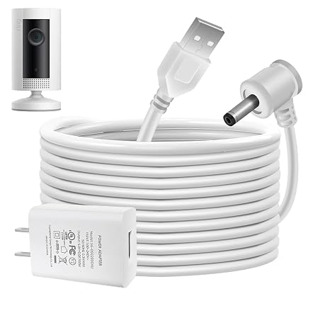 Charge Cords 30ft for Ring Weatherproof Indoor Outdoor Charging Cable with Quick 2Amp Power Adapter for Ring Stick Up Cam Battery 3rd Gen/2nd Gen & Spotlight Cam Battery (White,1 Pack)