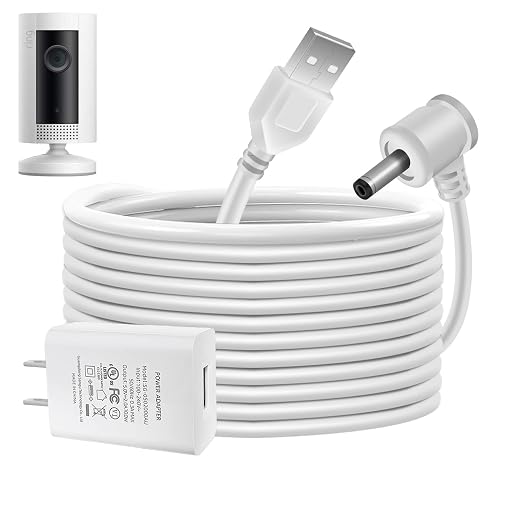 Charge Cords 30ft for Ring Weatherproof Indoor Outdoor Charging Cable with Quick 2Amp Power Adapter for Ring Stick Up Cam Battery 3rd Gen/2nd Gen & Spotlight Cam Battery (White,1 Pack)