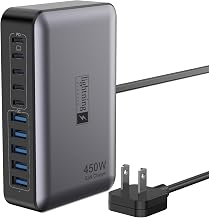 USB C Charger Block 10 Ports, 450W USB Charging Station for Multiple Devices, 5 Type C + 5 USB A GaN PD Charger Hub, Compact Power Brick Super Fast Charging for MacBook, Ipad, iPhone, Samsung - Image 1