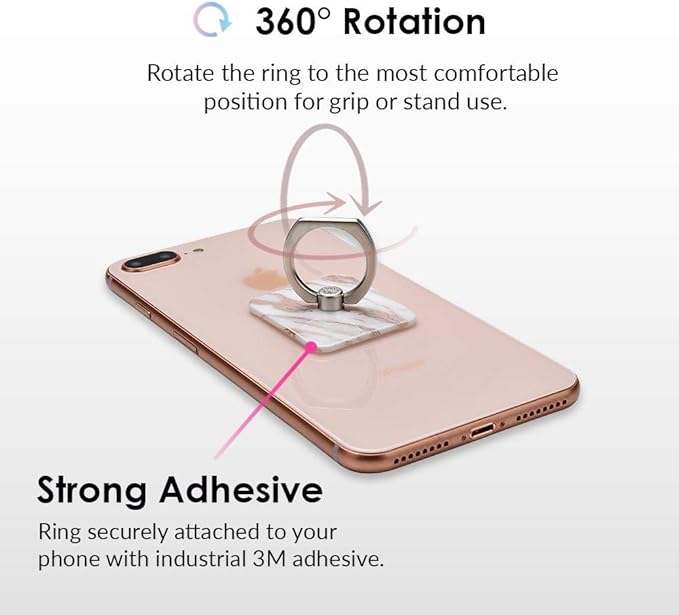 Velvet Caviar Cell Phone Ring Holder - Finger Ring & Stand - Improves Phone Grip Compatible with iPhone, Galaxy and Most Smartphones (White Marble Rose Gold 2.0)