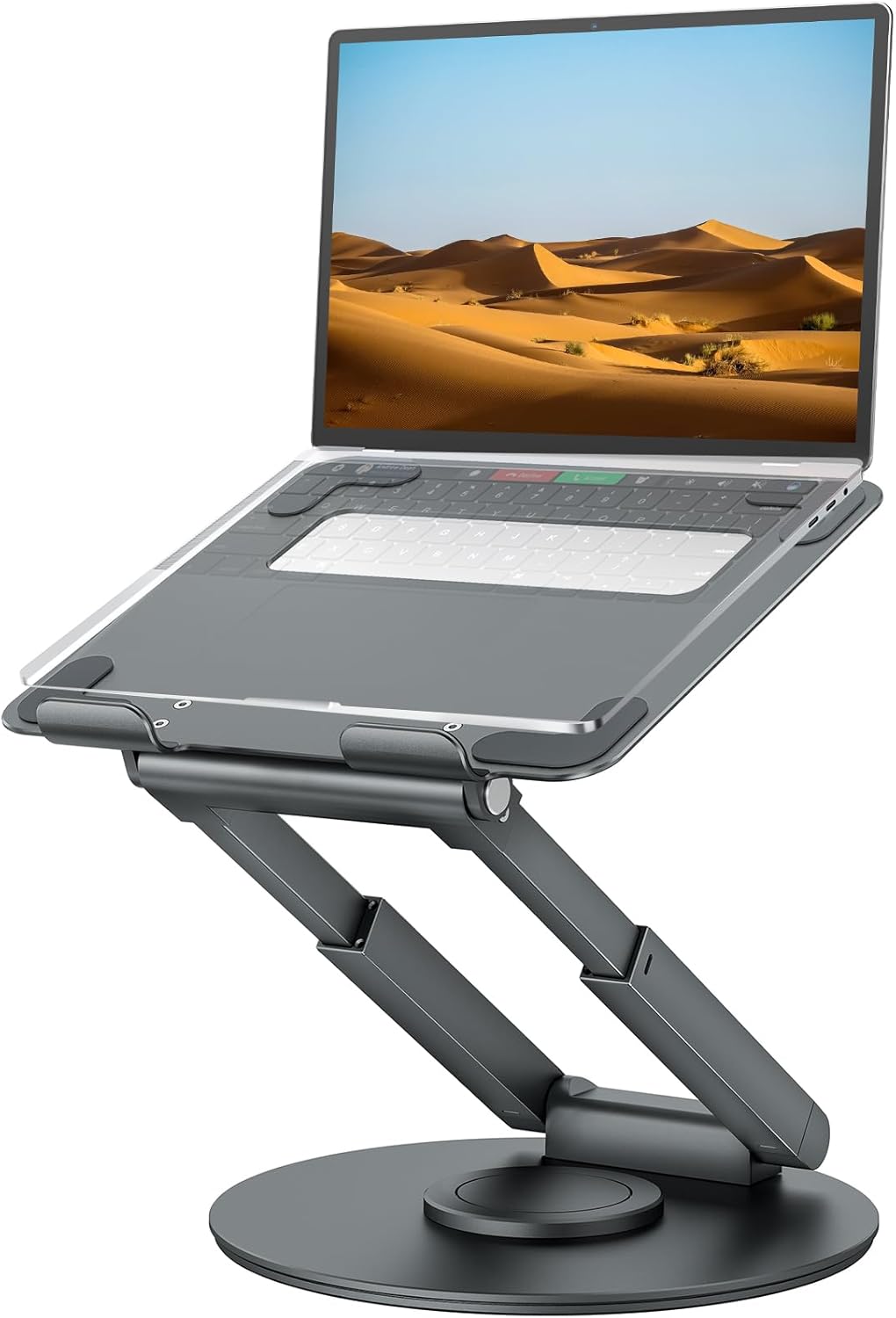 Telescopic Laptop Stand with 360° Swivel Base – Sit-to-Stand, Height Adjustable, Compatible with MacBook & All 10–17" Laptops | Techloop Living