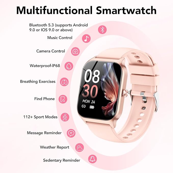 CASCHO Smart Watches for Women, 1.85" HD Smartwatch with 120+ Sports Modes/Heart Rate/Sleep Monitor, IP68 Waterproof Fitness Tracker with Bluetooth Calling/Music Control for Android iOS