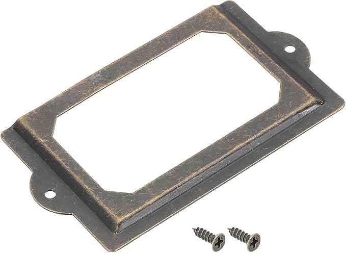 uxcell Metal Label Holders, 124x70mm 4pcs File Name Card Tag Label Holder Frame for Office Library Drawer Cabinet Shelves, Bronze Tone
