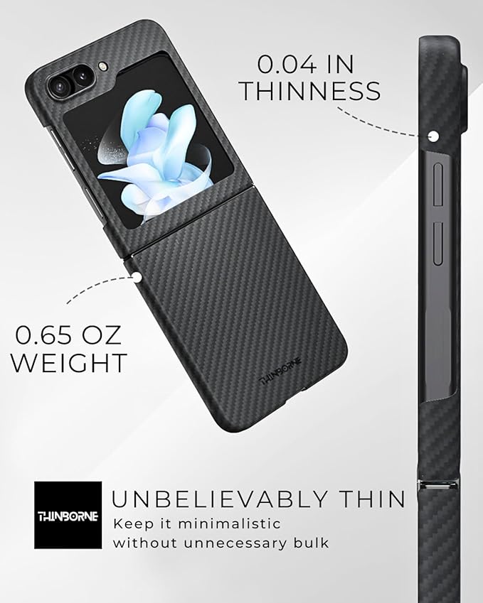 Thinborne Super Thin for Samsung Galaxy Z Flip 5 Case, [600D Aramid Fiber] [Ultra Slim Minimalist Style with Carbon Fiber Textures]