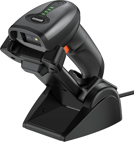 Symcode QR Industrial Bluetooth Barcode Scanner with Wireless Charging Stand, Wireless 2D 1D Bar Code Scanner Drop Protection Shock Dust Proof Hands Free Auto-Sensing Stand Barcode Scanner