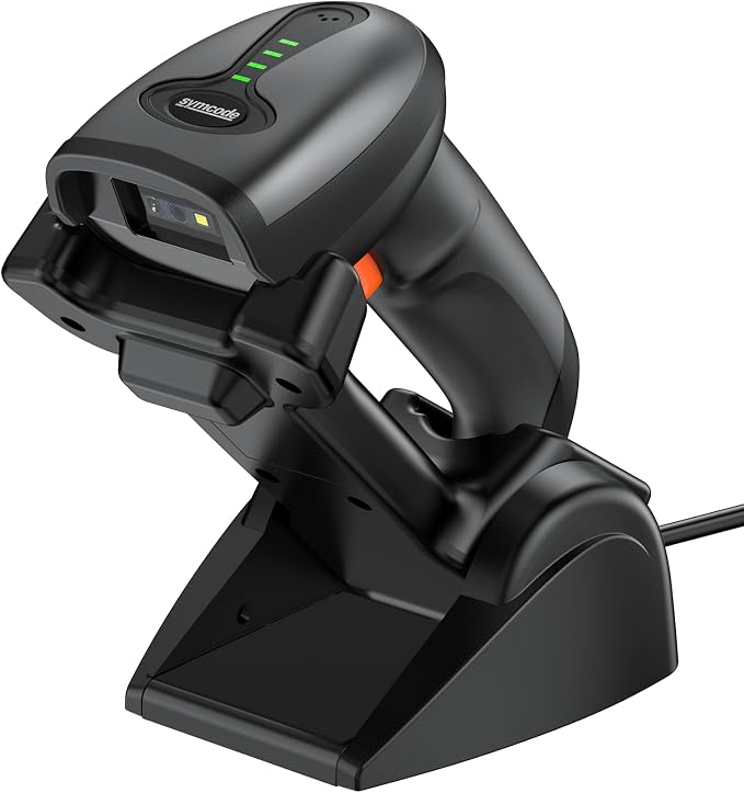 Symcode QR Industrial Bluetooth Barcode Scanner with Wireless Charging Stand, Wireless 2D 1D Bar Code Scanner Drop Protection Shock Dust Proof Hands Free Auto-Sensing Stand Barcode Scanner