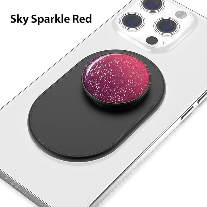 Magnetic Phone Grip for MagSafe, Phone Ring Holder Finger Kickstand Wireless Charging Compatible, Magnet Phone Rings Gripper Stand for iPhone Mag-Safe Accessories - Sky Sparkle Red