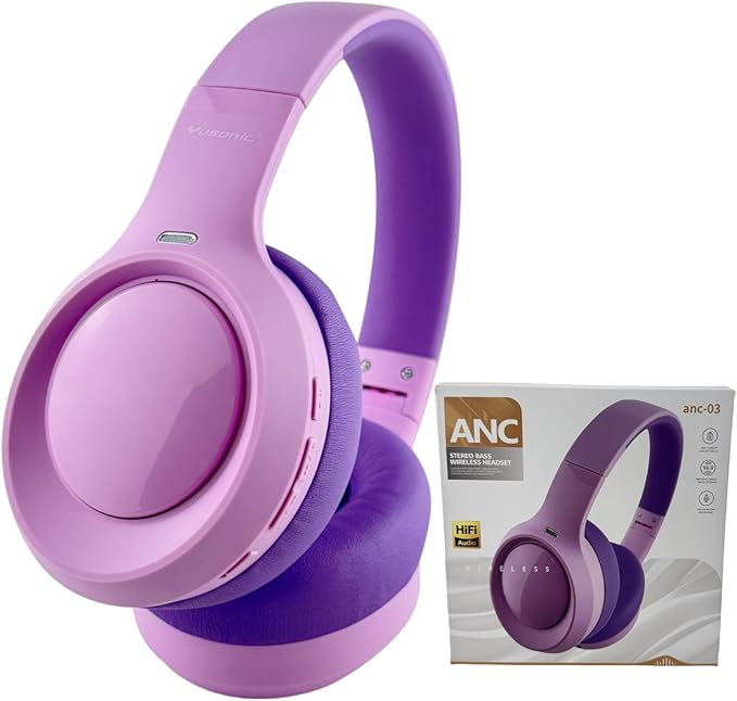 Active Noise Cancelling Headphones for Girls, 70H Play Time, Safe Volume 94dB, Bluetooth 6.0, Hybird ANC Kids Headphones Wireless for School/Travel/Airplane(Purple Pink)
