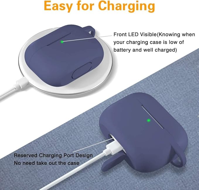 Lerobo Compatible with AirPods Pro 2 Case,Silicone AirPods Pro Case Cover,Waterproof Protective Cover for Airpod Pro Supports Wireless Charging with Carabiner Front LED Visible,Blue Gray