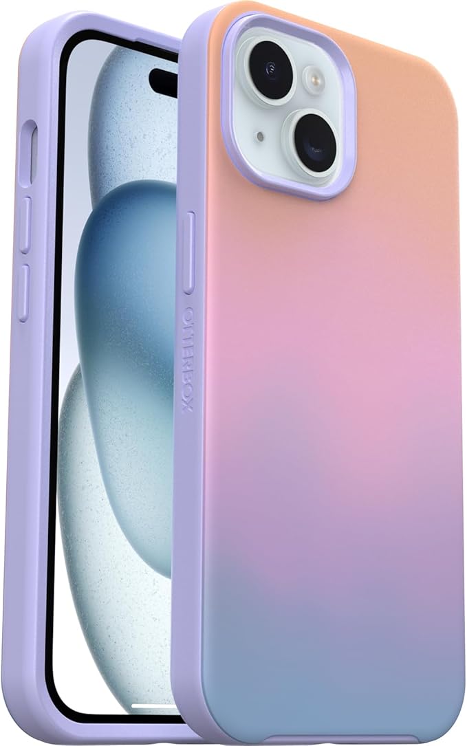 OtterBox iPhone 16e, 15, 14, & 13 Symmetry Series Case - Soft Sunset (Purple), Snaps to MagSafe, Ultra-Sleek, Raised Edges Protect Camera & Screen