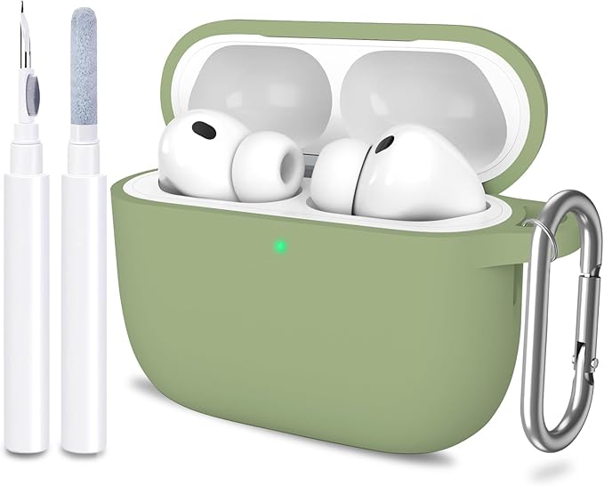 ATUAT for AirPods Pro 3 Case Cover with Cleaner, Protective Soft Silicone Skin with Keychain for Women Men for Apple AirPods Pro 3rd Generation Case(2025), Front LED Visible, Army Green