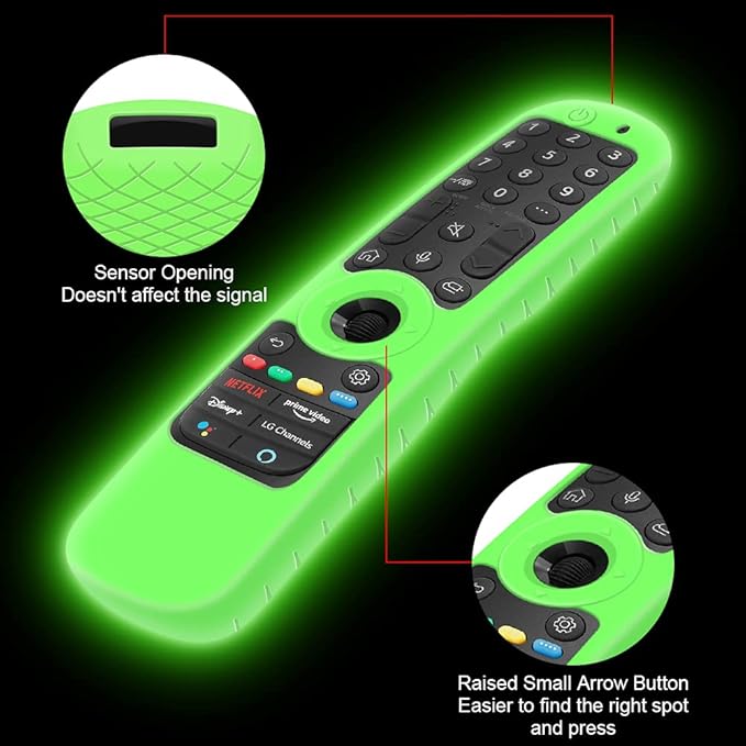 2 Pack Silicone Protective Case for LG MR21GA MR22GA MR23GA MR24GN Remote Control [Anti-Slip] Shockproof Protector Cover for LG Magic Remote 2021-2024 Case Sleeve Holder Skin-Glow Blue, Glow Green
