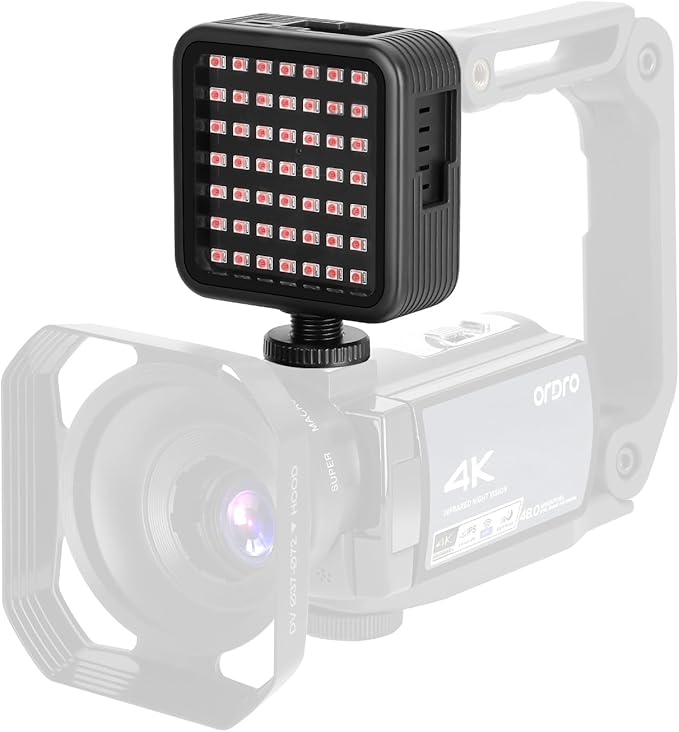 Ordro LN-5 Mini IR Night Vision Light Infrared Photography Light for Video Camera Camcorder Built-in Rechargeable Battery with 3 Cold Shoe Mount for Vlog YouTube Video Recording