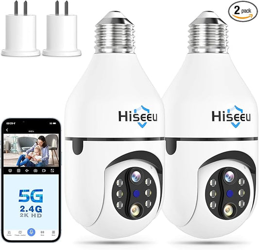 Hiseeu Light Bulb Security Camera Wireless WiFi 5G 2.4GHz,10X Zoom PTZ Light Socket Security Camera for Home, 2-Way-Audio, Auto Tracking Alarm, 3MP Color Night Vision, SD Cloud Storage