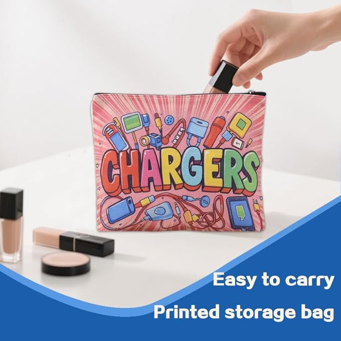 Chargers Makeup Bag for Women Charger Organizer Bag Charger Storage Cosmetic Bag for Girls Christmas Birthday Gifts for Friend Daughter Chargers Organizer Travel Accessories Cosmetic Pouch