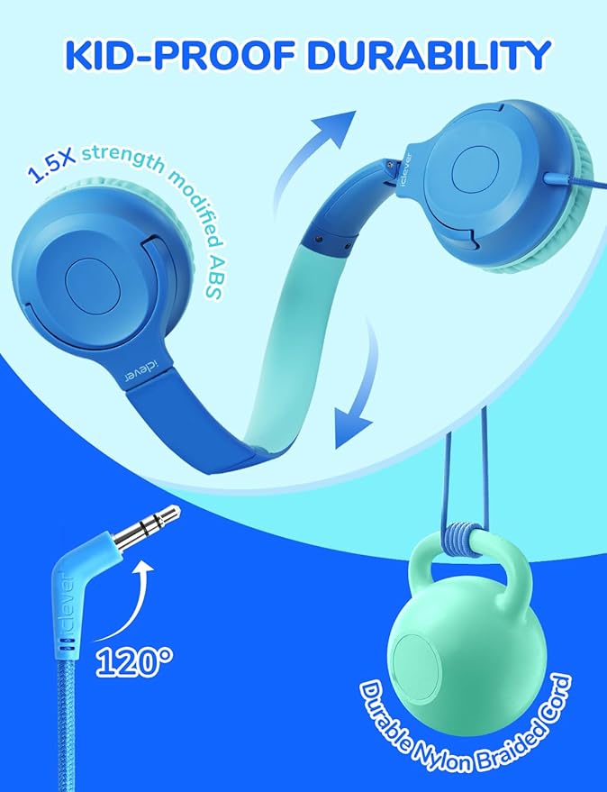 iClever Kids Headphones for School K-12, 85dBA Safe Volume, Tangle Free, 3.5mm Jack, HD Stereo, Swivel Foldable Kids Headphones with Cord for Classroom/Student/Tablets/Laptop, Bulk 5Pack