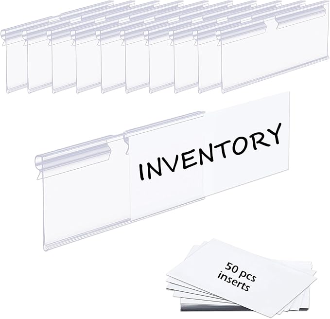 50PCS Basket Bin Labels Clip On,Clear Plastic Wire Shelf Price Tags,Labels for Storage Bins,Merchandise Sign Display Holder,50PCS Paper Inserts Included(Size:3.15x1.57inch/8x4.2cm)
