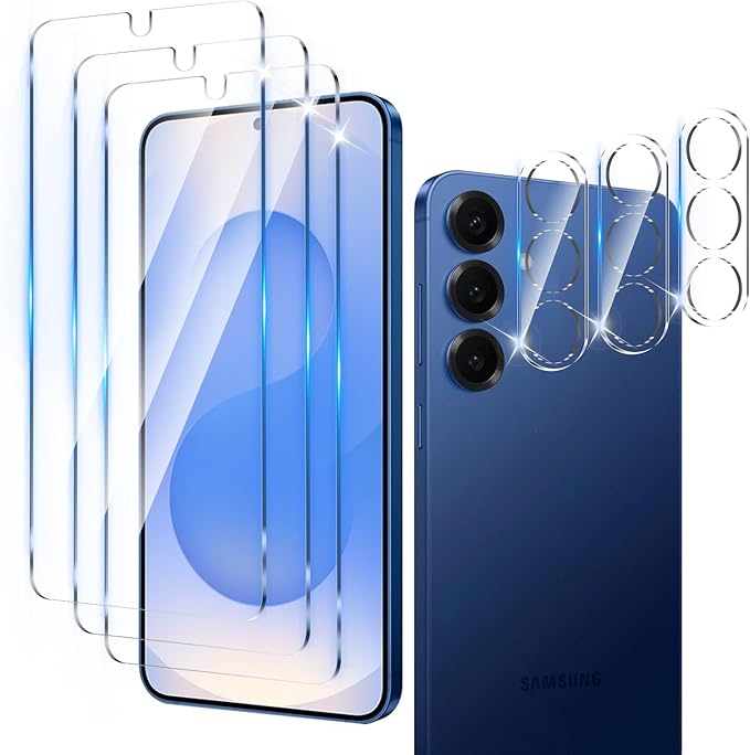 3 Pack Screen Protector Designed for Galaxy S25 Plus with 3 Pack Tempered Glass Camera Lens Protector,Ultra HD Clear,9H Hardness,Easy Install - Case Friendly,Scratch Resistant