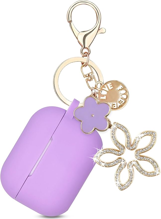Compatible with AirPods Pro 2nd Generation Case with Cleaner Kit, Silicone Protective Case for Apple AirPod Pro 2nd/1st Earbuds Wireless Charging Cases with Bling Keychain (Light Purple)