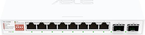 ASUS QG-U1080, 5-Port 2.5G and 2-Port 10G SFP+ Unmanaged Switch, Support 4 Intelligent Modes, Home Network Hub, Office Ethernet Splitter, Plug and Play, Easy Setup, Desktop, Silent Operation